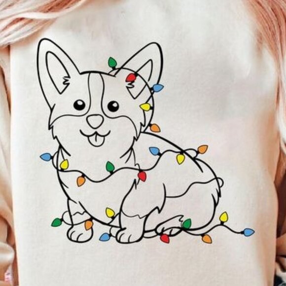 Corgi Christmas Lights Png, Christmas Dog T-Shirt - Picture 1 of 4